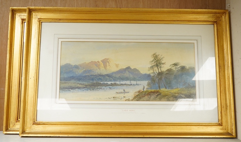 William Henry Earp (1831-1914), pair of watercolours, 'Early morn Loch Katrine, Scotland' and 'Early morn, Loch Awe, Scotland', each signed and dated 1885 to the mounts, 23 x 52cm, gilt frames. Condition - fair to good